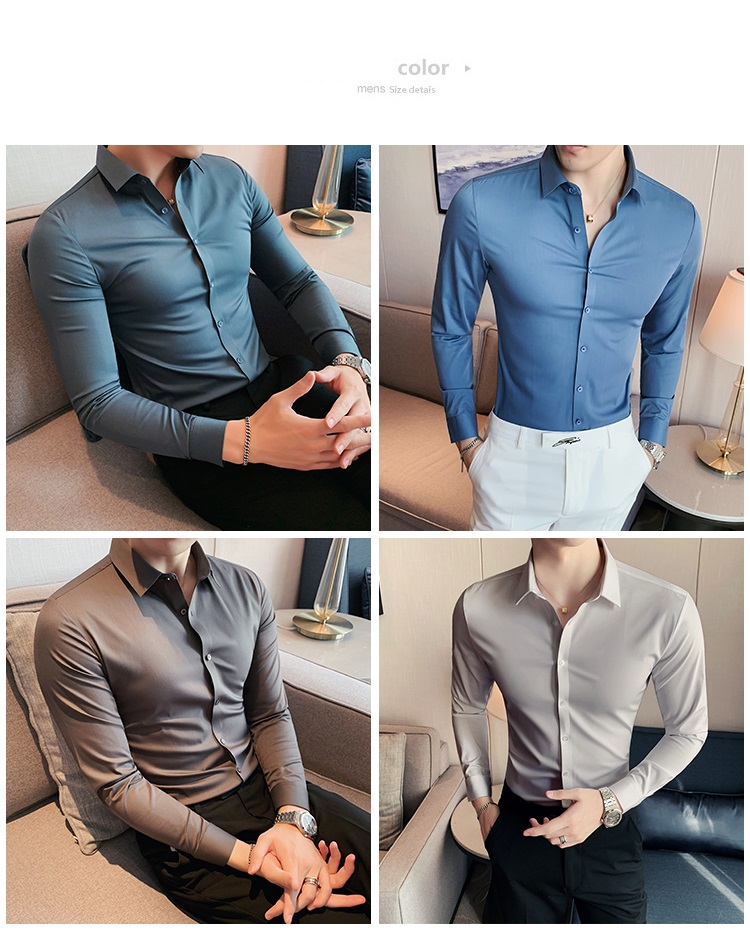 Autumn DRESS SHIRTS Business Casual Custom Long Sleeve Solid Cotton Slim Fit Men Shirt