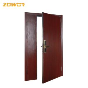 China Single Leaf Red Powder Coated Steel Fire Exit Doors With Glass Flame Retardant factory