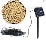 Curtain Yellow Solar Christmas String Lights 200 LED PVC With Green Cable