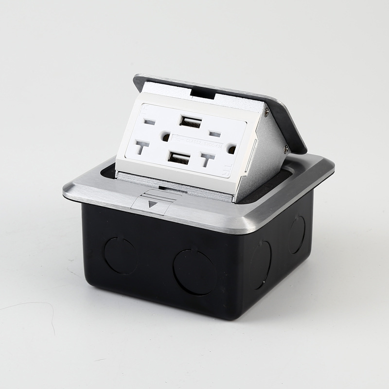 16A 250V Pop up Floor Socket Outlet with US USB Copper 150 Round Rated Current 16A