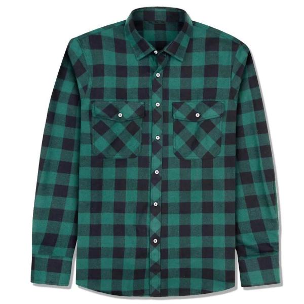 Fashion Couple Men′s Flannel Checked Shirt Buckle Ordinary Fitted Long-Sleeved