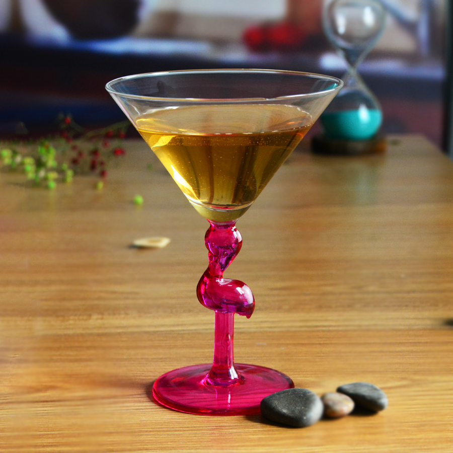 Pink Color Flamingo Shaped Stem Cocktail Crystal Glasses