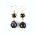 Handmade Crystal Stone Earrings Silver Sheen Obsidian Gemstone Beaded Pendant