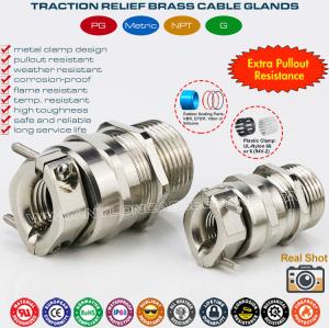 China Nickel-Plated Brass IP68 Waterproof PG Cable Glands PG7~PG48 with Pullout Resistant Metal Clamp factory