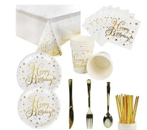 China Gold Dots Paper Disposable Party Supplies Paper Cups Plates Tablewares Supplies factory