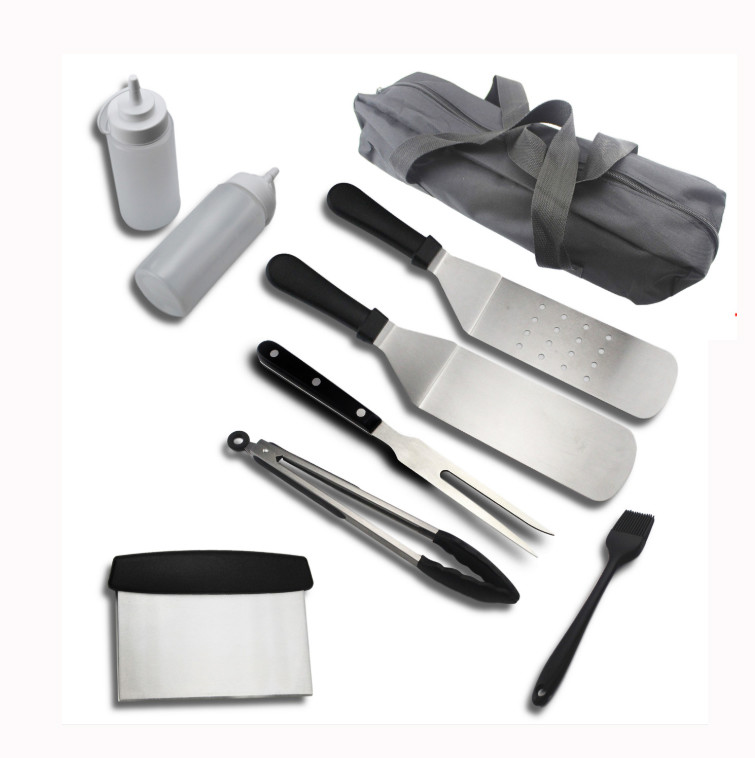 9pcs Accessories Kit Restaurant include Spatula and brush Set for Grill Cooking with Carrying Bag
