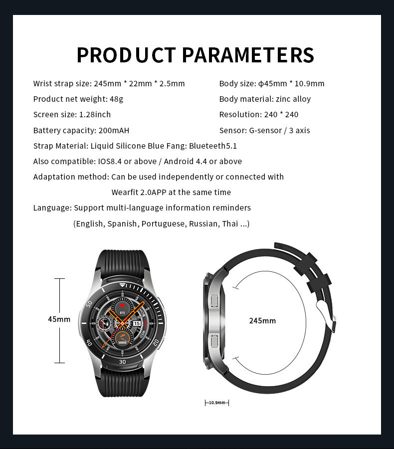 Mechanical Button Gt107 Android Sport Waterproof Watch Silicone Digital Smartwatch NFC