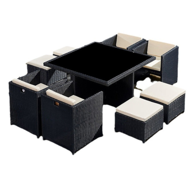 CE BSCI Wicker Dining Desk Outdoor Garden Patio Cubic Table Set Commercial
