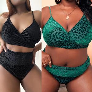 China Velvet Leopard Plus Size Underwire Swim Suit Bikini Plus Size Two Piece Swimsuit factory