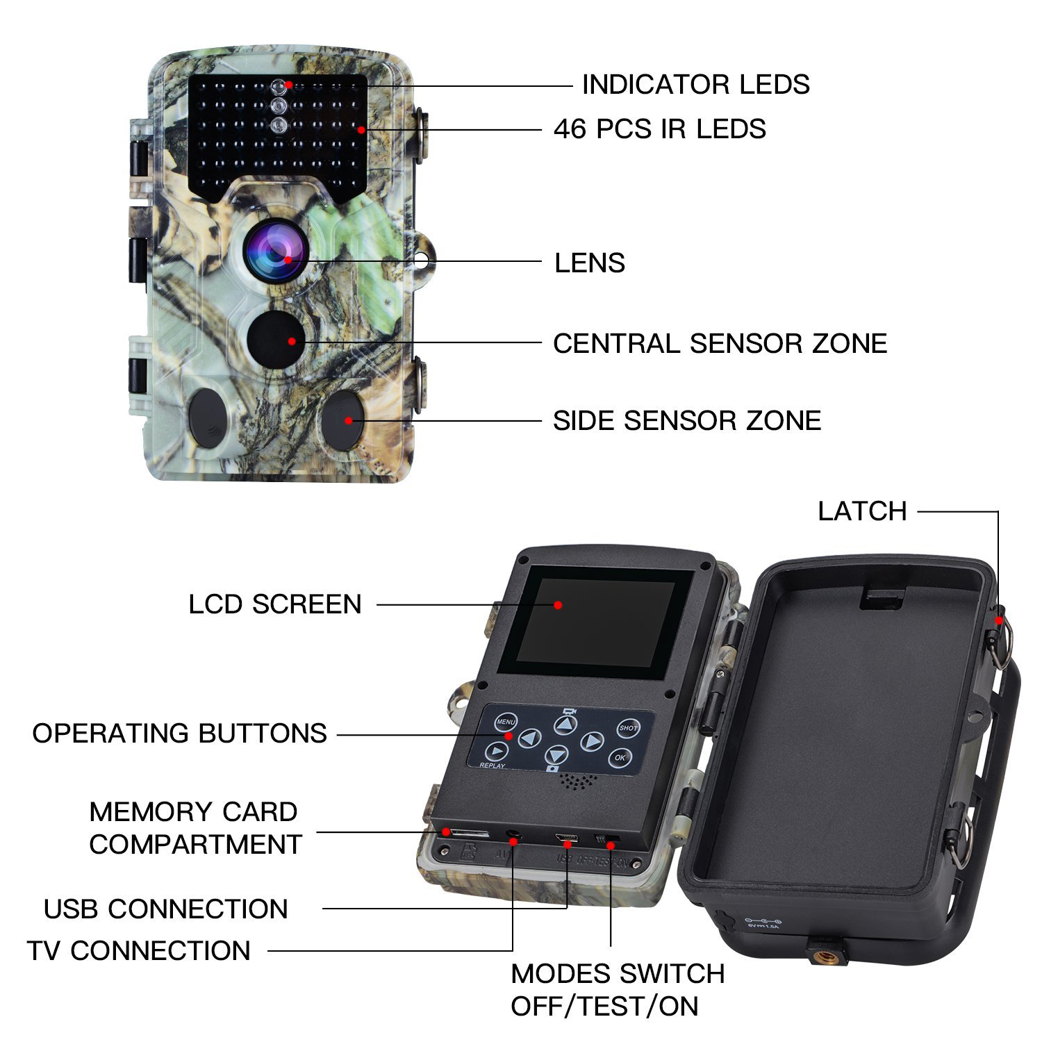 65ft Long Range Night Vision Night Vision Trail Camera For Hunting Game Digital Video Hunting Camera