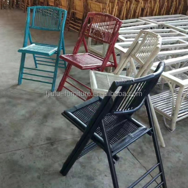 Rattan / Wicker Seat Back Material Customized Colour Rustic Bamboo Folding Outdoor Dining Chair for Event Party Furniture