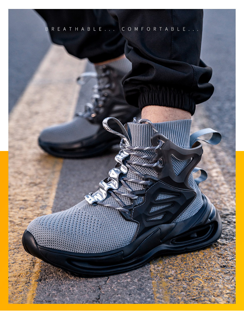 OEM Security Work Boots With Mid-cut Flying Knit Safety Boots And European Standard Steel Toe