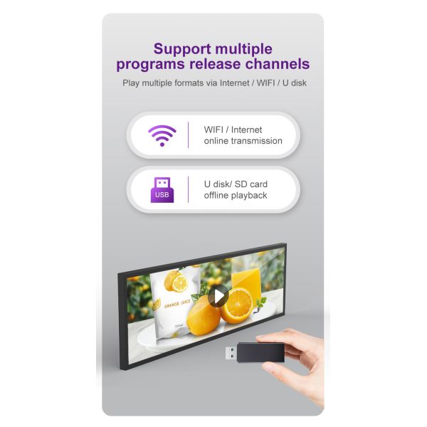 VETO 29 Inch Bar Lcd Display For Supermarket Shelves Ultra Wide Stretched Bar Screen HD Advertising Video Player