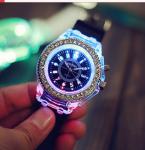 Rainbow Color Band Kids Waterproof Watch , Silicone Quartz LED Light Up Watch