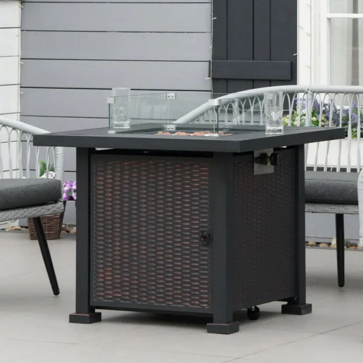 Outdoor Patio Garden Camping Fire Pit Table with Auto Ignition and Glass Wind Guard