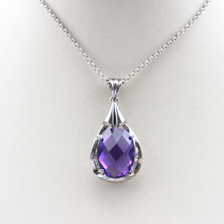 Women Jewelry 10mmx14mm Oval Amethyst Cubic Zirconia Drop Pendant(PSJ0399)