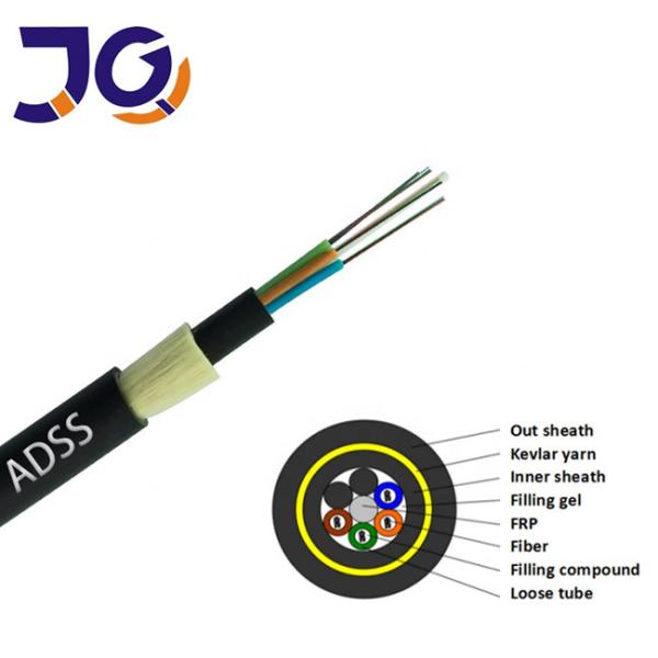 Non Metallic Single Jacket ADSS Fiber Optic Cable 6/12/24/48/96 Core 100/200m