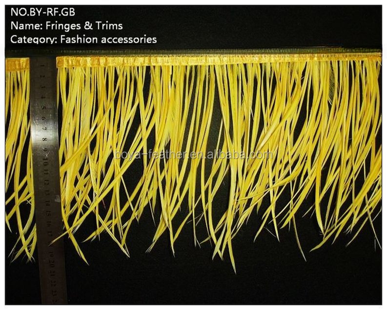 Dyed Spiky Goose Biot Feather Fringe Trim with Satin Ribbon Tapes Chicken Feather