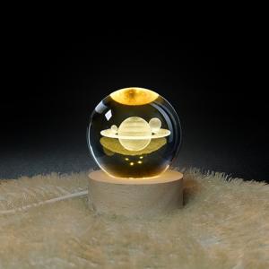 China 3D Crystal Ball Night Light Globe Table Lamp With Wooden Base Moon Lamp Children'S Birthday Gift Novel Home factory