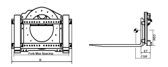 Hydraulic Rotating Fork Forklift Truck Attachments 1200mm Carriage Width