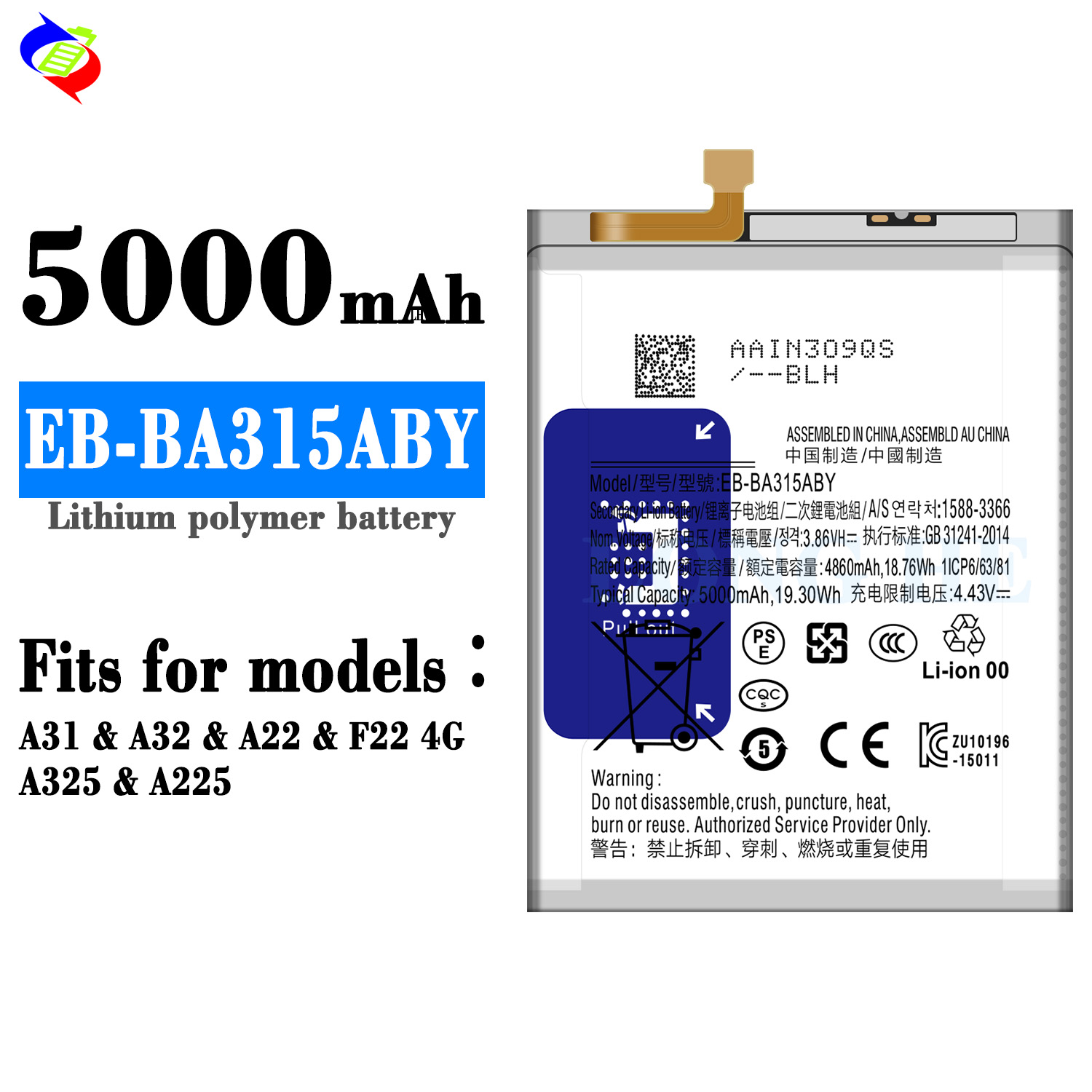 EB-BA315ABY Rechargeable Secondary Li-ion Battery for SAM Galaxy A31 A315F A315G A32 4G