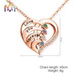 45cm Stainless Steel Heart Pendant Necklace With Birthstone Inlayed Engraving