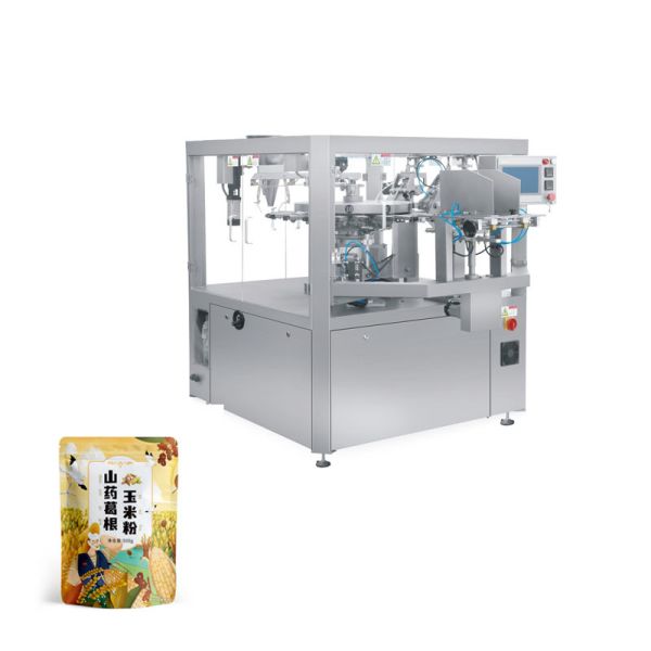 The robot automatic bagging system works with the pouch packing machine to save