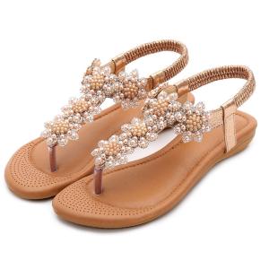 China BS131 Bohemian Sandals Summer Rhinestone Beaded Ethnic Style Flat Shoes Flip Herringbone Women Fashion Women'S Shoes factory