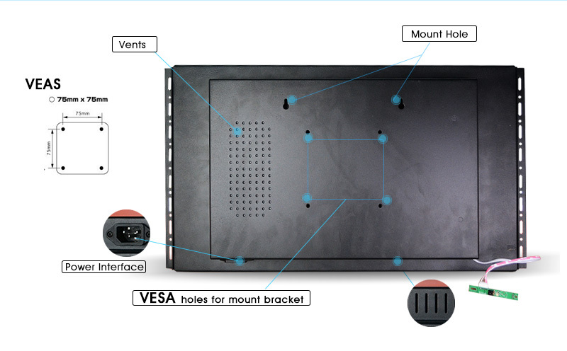 1280x768 Open Frame Touch Screen Monitor With 50000 Hours LCD Life