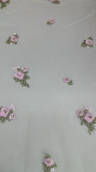 Beaded Floral Lace Fabric Embroidered Lace Mesh Breathe Fabric Occasion Dressing