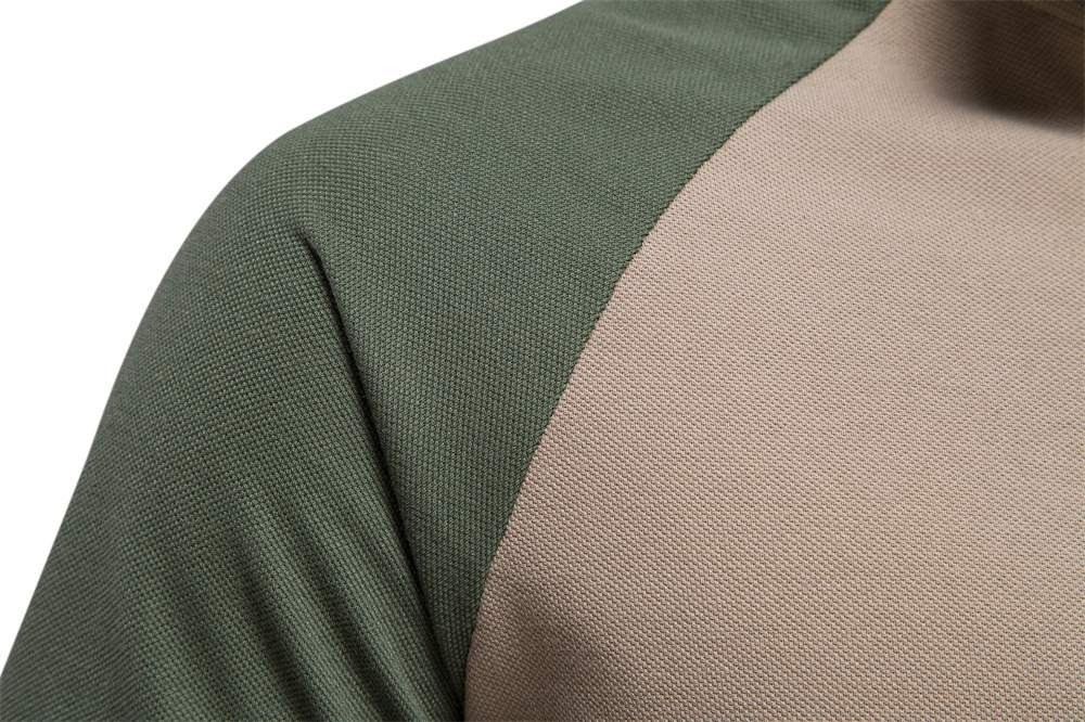 Spring Summer Men's Custom Polo Shirt with Two-Color Splicing and Zipper Front Design