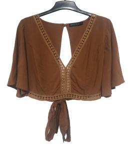 China Fashion Design Mid Sleeve Shirt Orange Color Ladies V Neck Blouse For Women factory