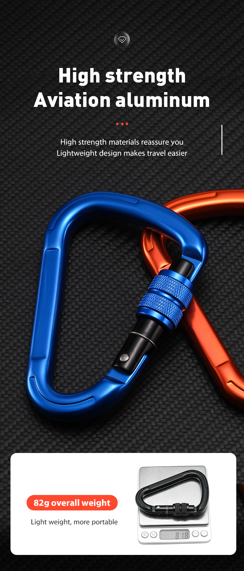Heavy Industry Customized Color Aviation Aluminum 7075 Carabiner for Adventure Sports