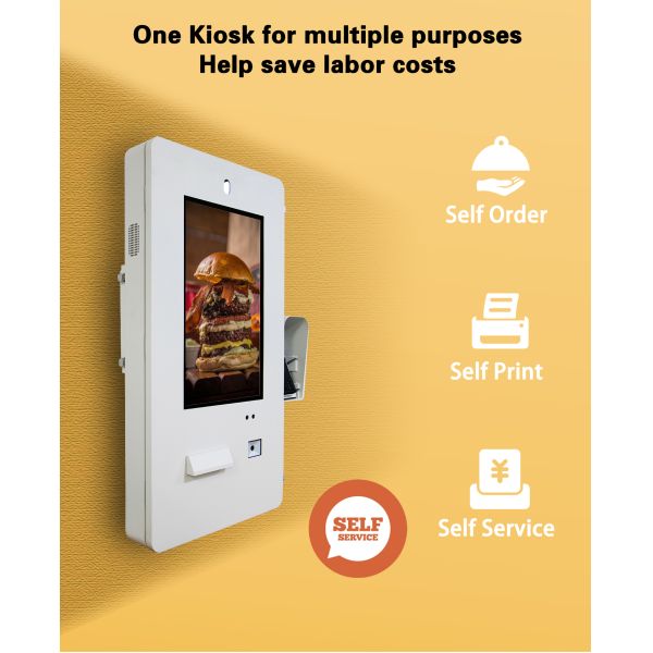 21.5 Inch Wall Mount Waterproof Outdoor Food Trailer Kiosk with Camera Touch Screen Self Serving Kiosk for Food Trailer