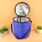 Round shape reusable insulated picnic cooler bag, zippered non woven cooler bag