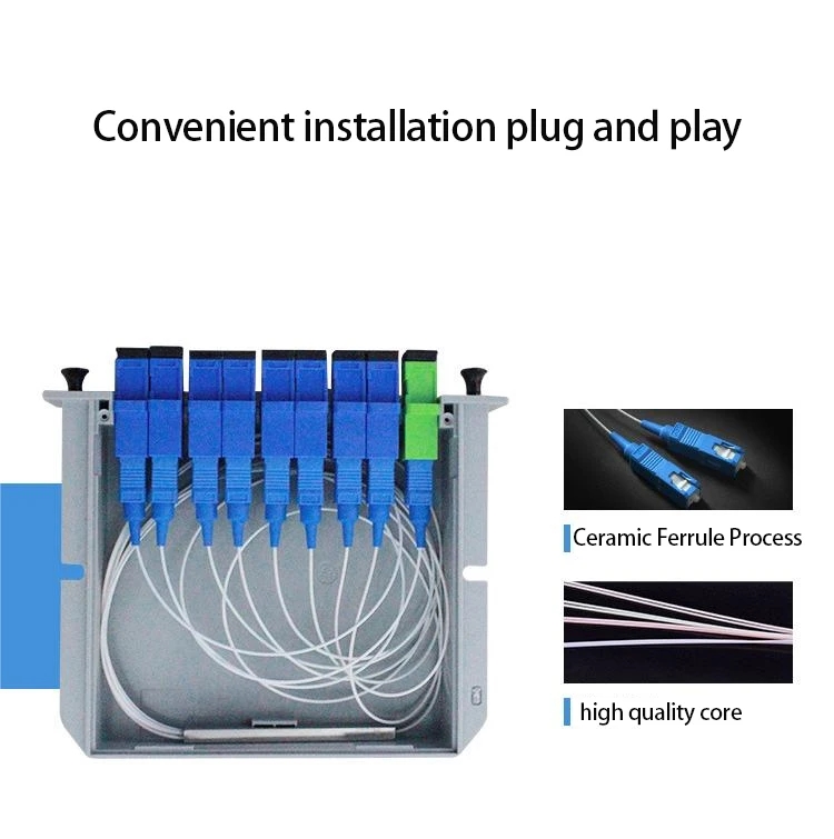 FTTH LGX Type 1x2/1x4/1x8 LC UPC SM 0.9mm Fiber Optic PLC Splitter with PP Material