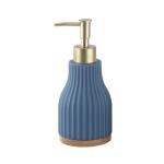 Round Bath Soap Dispenser Ceramic Lotion Dispenser Vertical Stripe With Wood