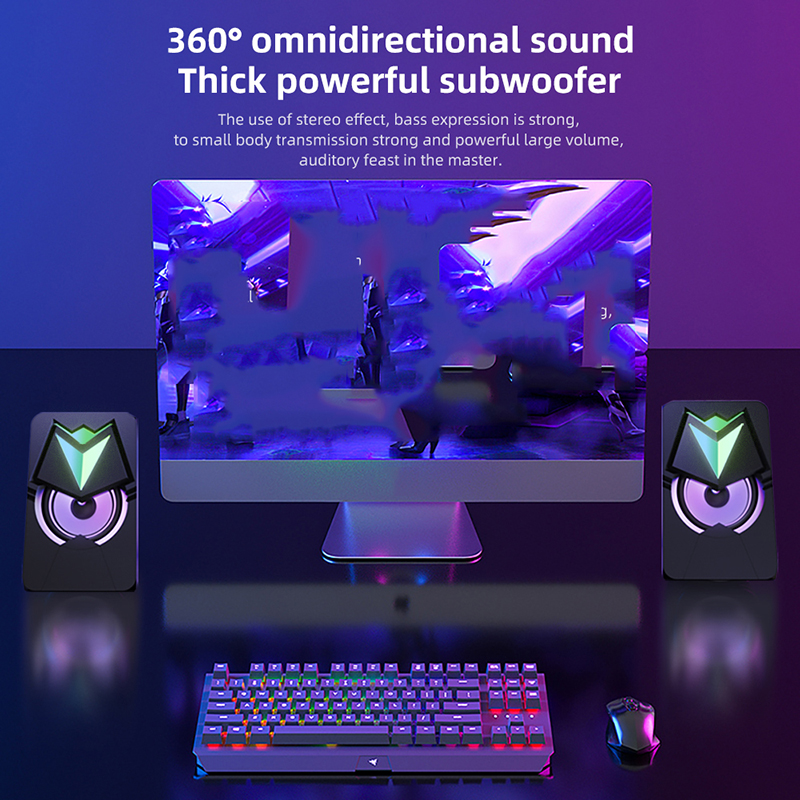 PC Table Wired Stereo Subwoofer With Led Rgb Light And Frequency Range 20Hz-20KHz