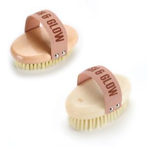 China Pink Strap Natural Bristle Back Scrubber Wooden Body Brush Oval Shaped 154g factory