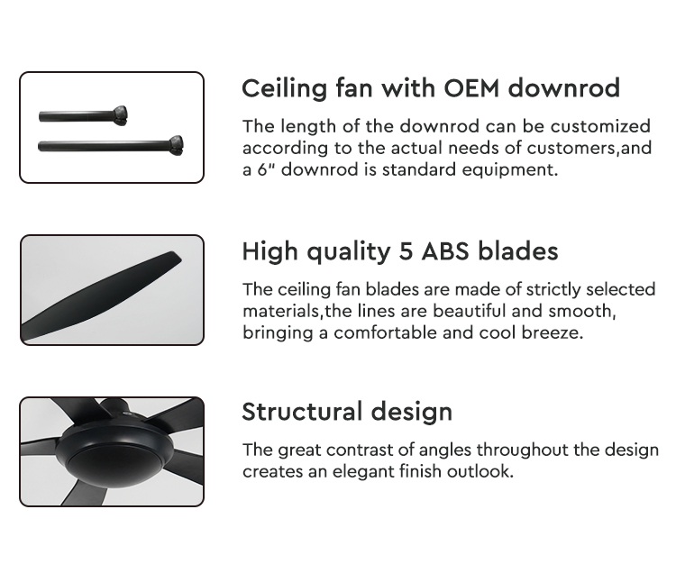 54 Inches 1stshine Black Plastic Ceiling Fan with Remote Control and Air Cooling Fan