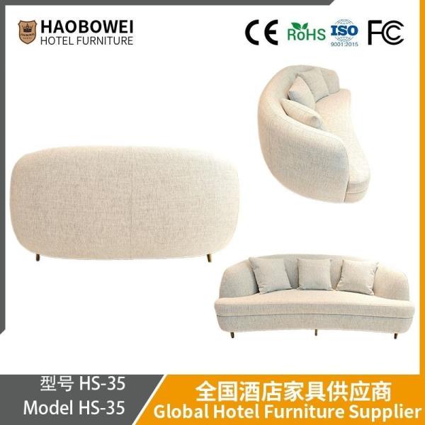 Italian Minimalist Fabric Sofa. White Cream Style Three-Seater Sailboat Sofa for