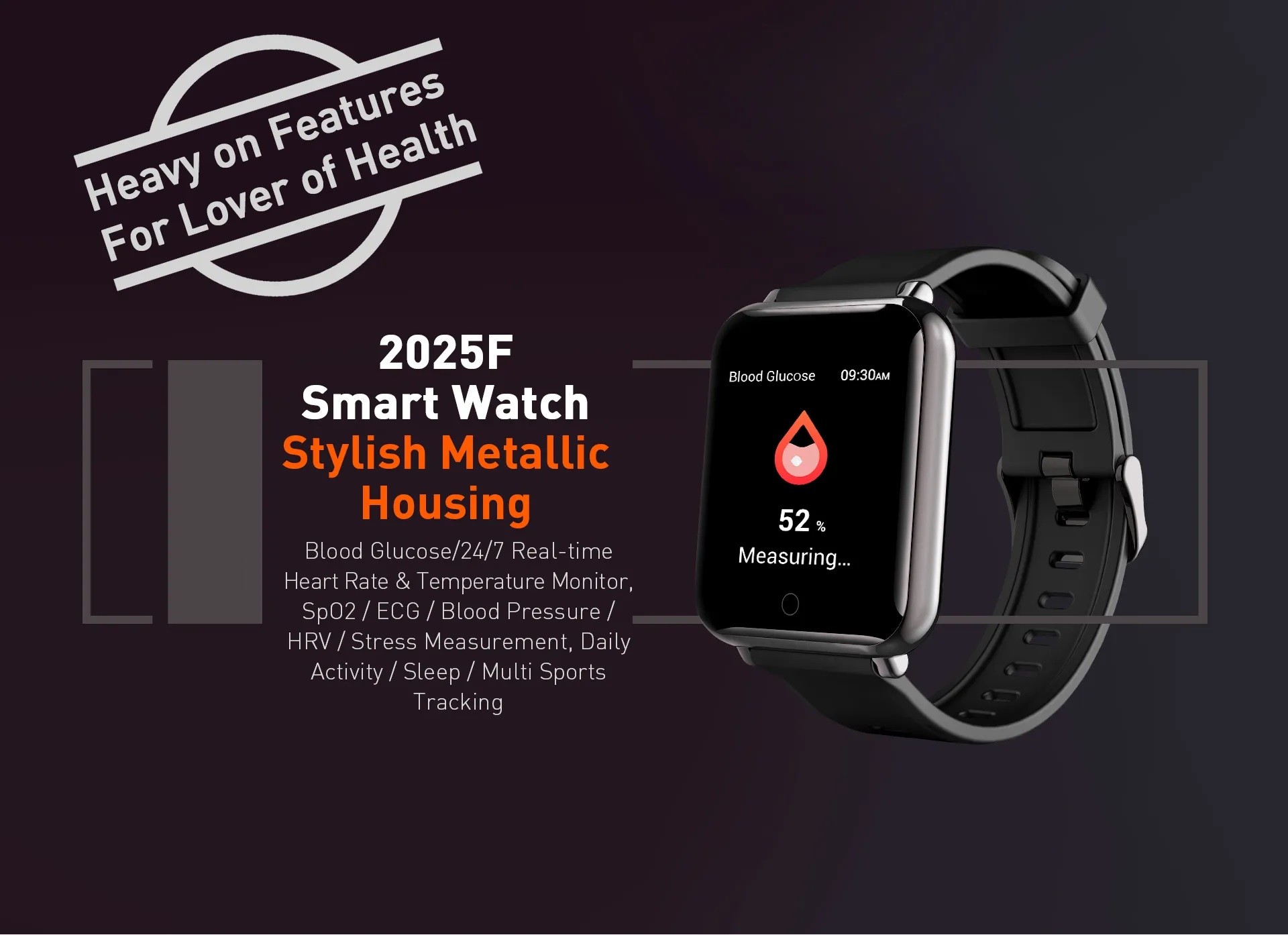 Digital Non Invasive Blood Sugar Glucose Meter Monitor Wrist Smartwatch