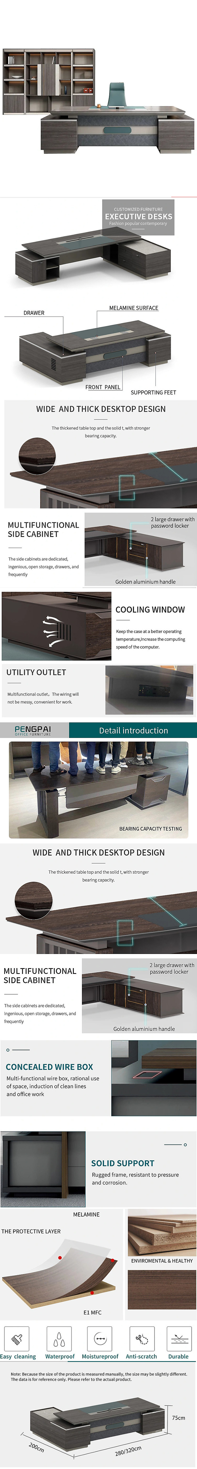 Mall Boss Office Furniture with Side Cabinets and L-Shaped Executive Manager CEO Desk
