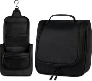 China Custom Large Waterproof Black Travel Hanging Toiletry Bag For Makeup And Shaving Supplies factory