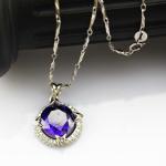 Women Jewelry 12mm Round Amethyst Cubic Zircon Charm Pendant Necklace (P17)