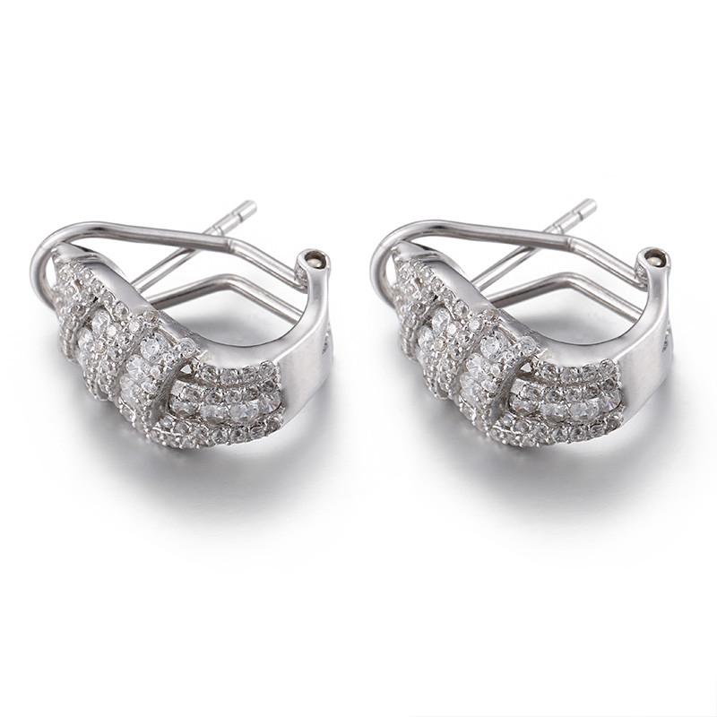 3.88g 925 Sterling Silver Hoop Earrings AAA 2mm Cubic Zirconia Stud Earrings