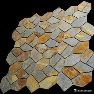 China Natural stone Slate Meshed Back Landscape Flagstone Pavers Beige / Green / Grey / Yellow Color factory