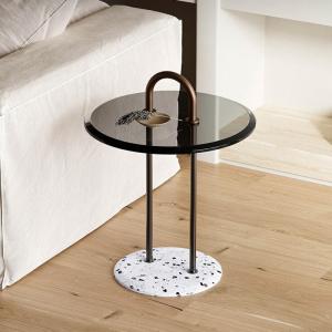 China Black Metal And Glass Side Table Customized Round Glass And Metal Side Table factory