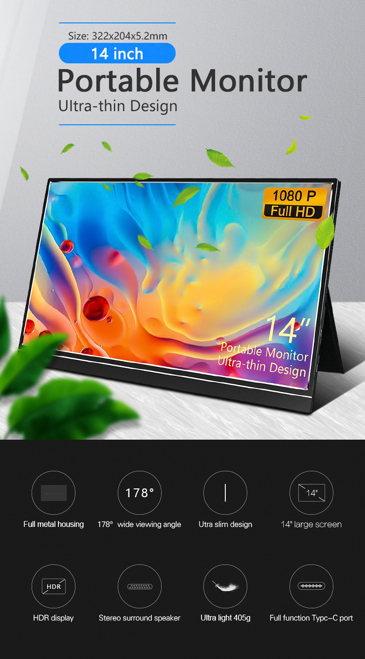 Micro USB Port Ultra Light 14" Portable Extended Monitor For Smartphone
