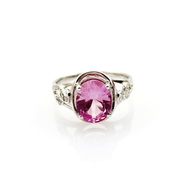 Created Oval Ruby CZ Diamonds Sterling Silver Women Ring (R122)
